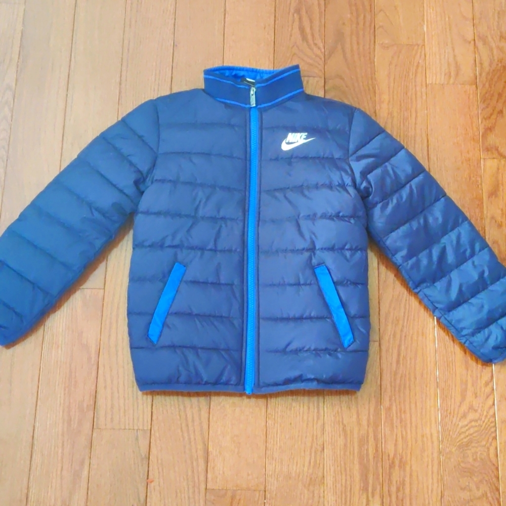 Nike Boys Navy Blue Puffer Jacket with Royal Blue Trim